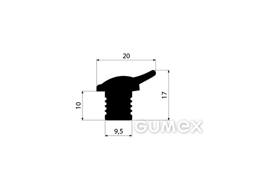 "T" Gummiprofil, 17x20/9,5mm, 70°ShA, EPDM, ISO 3302-1 E2, -40°C/+100°C, schwarz, 